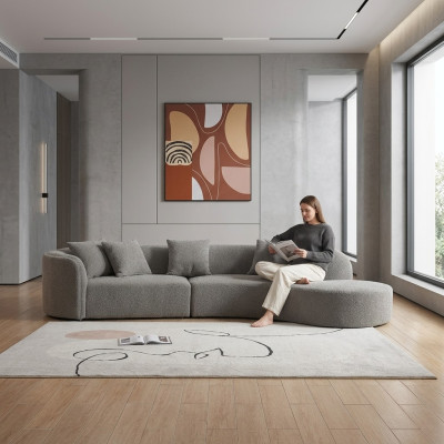 Gray five-seater luxury sofa large living room set modern furniture new