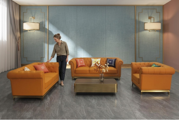 Chesterfield Living Room Couch Sofa Set Luxury Suite 3+2+1 Orange New