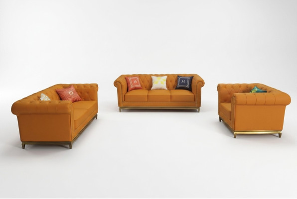 Chesterfield Living Room Couch Sofa Set Luxury Suite 3+2+1 Orange New