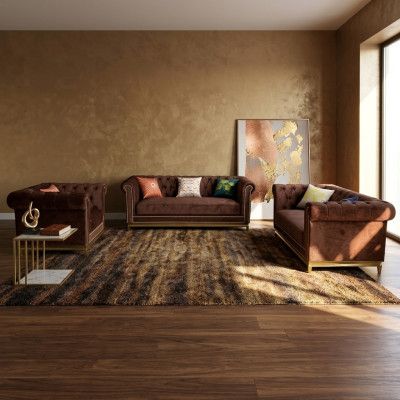 Chesterfield sofa set with metal luxury couch textile upholstery furniture