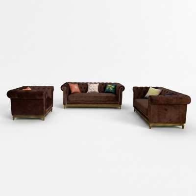 Chesterfield sofa set with metal luxury couch textile upholstery furniture