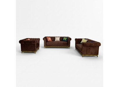 Chesterfield sofa set with metal luxury couch textile upholstery furniture