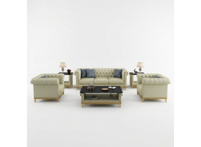 Chesterfield Sofa Set Couch Upholstery Furniture Set 3+2+1 Leather Sofa 3-piece