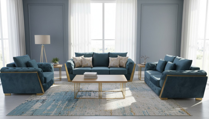Chesterfield Sofa Set Couch Set 3+2+1 Furniture Fabric Sofa Couches 3-piece.
