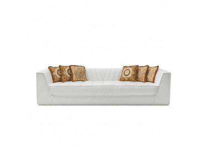 White luxury couch Medusa with golden heads sofa three-seater couches leather