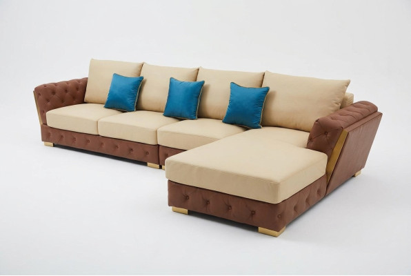 Leather Sofa Luxury Couch Upholstery Furniture Beige Design Corner Sofa Furniture