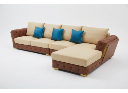 Leather Sofa Luxury Couch Upholstery Furniture Beige Design Corner Sofa Furniture