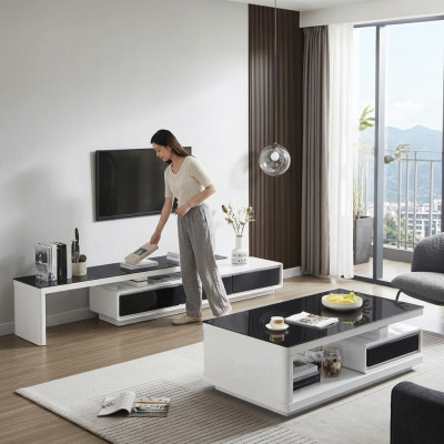 Black White TV Stand Luxury Sideboard Glass Sideboard Living Room Furniture