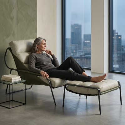 Relax Liege Chair Furniture 2-Piece Set Footstool Chair Recline