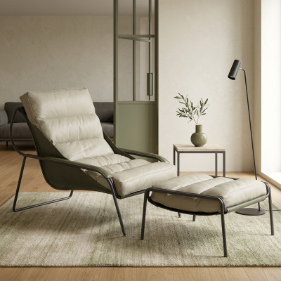 Relax Liege Chair Furniture 2-Piece Set Footstool Chair Recline