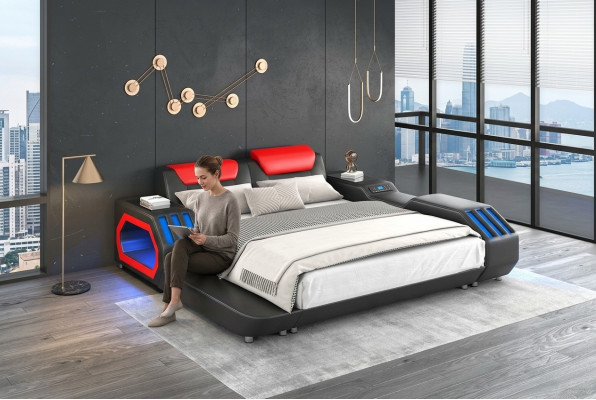 Luxury LED Beds Illuminated Bedroom Bed Leather Bed 180x200 Furniture