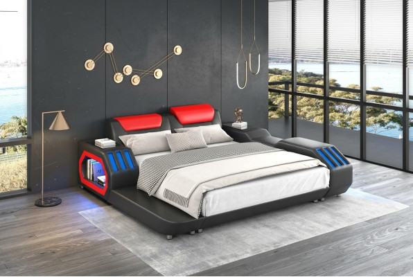 Luxury LED Beds Illuminated Bedroom Bed Leather Bed 180x200 Furniture