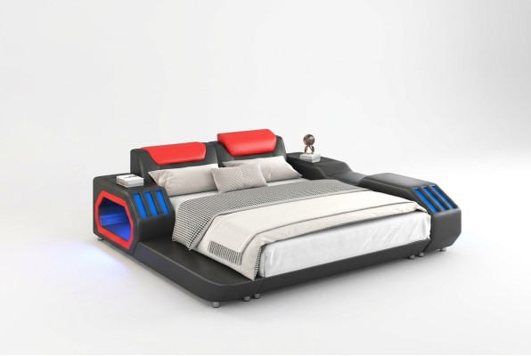 Luxury LED Beds Illuminated Bedroom Bed Leather Bed 180x200 Furniture