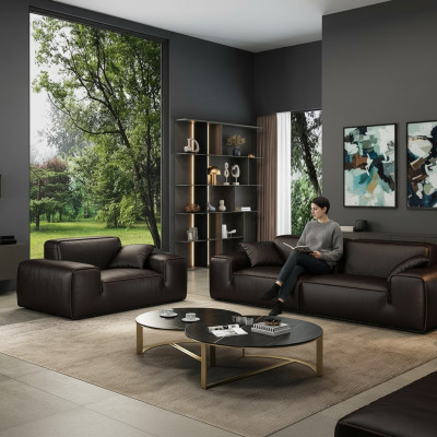 Black sofa set luxury 3+1 seater leather couches living room furniture