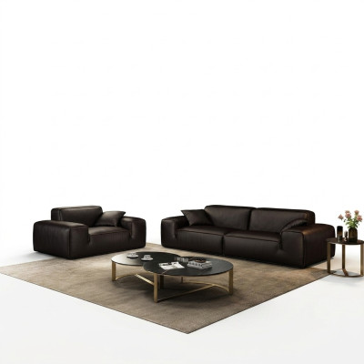 Black sofa set luxury 3+1 seater leather couches living room furniture