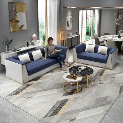 Blue-white modern sofa set 3+2 living room suite luxury couches