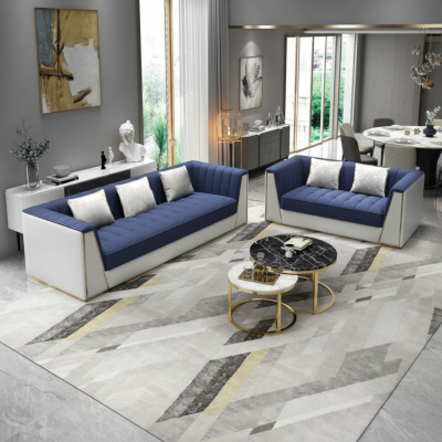 Blue-white modern sofa set 3+2 living room suite luxury couches