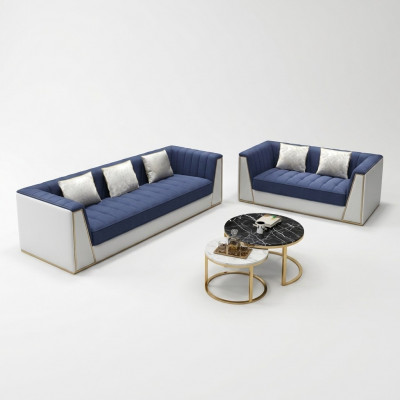 Blue-white modern sofa set 3+2 living room suite luxury couches