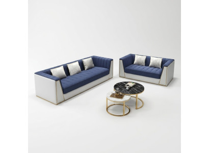 Blue-white modern sofa set 3+2 living room suite luxury couches