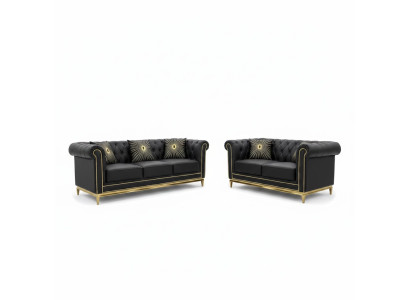 Black Chesterfield living room sofa set luxury set 3+2 seater 2-piece.