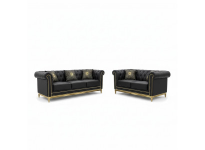 Black Chesterfield living room sofa set luxury set 3+2 seater 2-piece.
