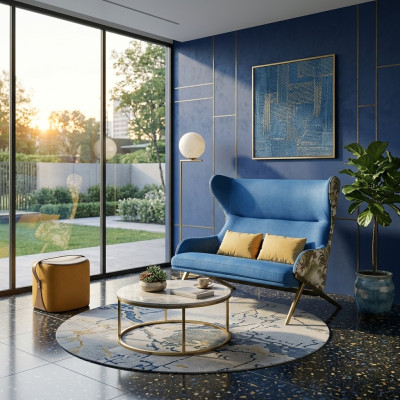 Classic 1.5-seater luxury blue seating furniture living room furniture couch