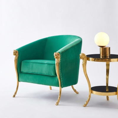 Green luxury armchair upholstered furniture gold feet living room single-seater new