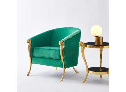 Green luxury armchair upholstered furniture gold feet living room single-seater new