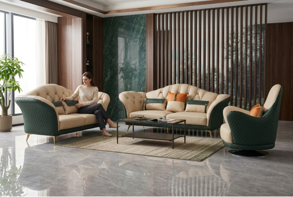 Chesterfield Furniture Set Upholstery Furniture 3-piece Set Leather Sofa New