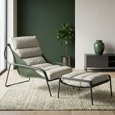 Armchair + Ottoman Set Luxury Relax Single-Seater Furniture Chair Footstool 2-piece.