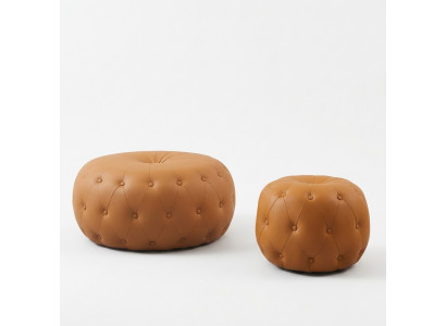 Round Footstool Chesterfield Round Orange Leather Fabric 78x35