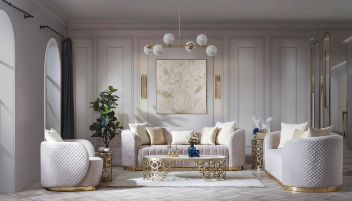 Luxury Sofa Oval Sofa Set Upholstered Furniture 3+2+1 Velvet Textile 3-piece.