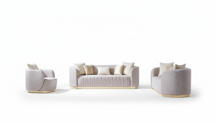 Luxury Sofa Oval Sofa Set Upholstered Furniture 3+2+1 Velvet Textile 3-piece.