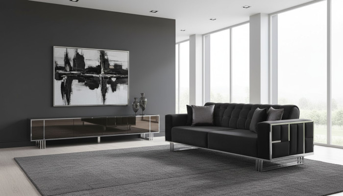 Three-seater sofa furniture furnishing couches sofas black upholstery
