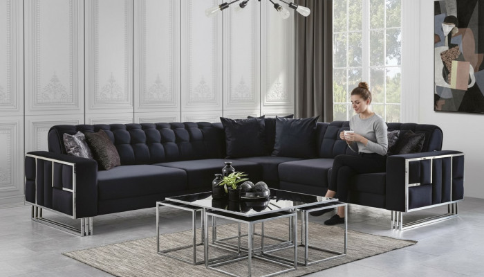 Luxury corner sofa textile couches furniture corner suite metal elements couch sofa