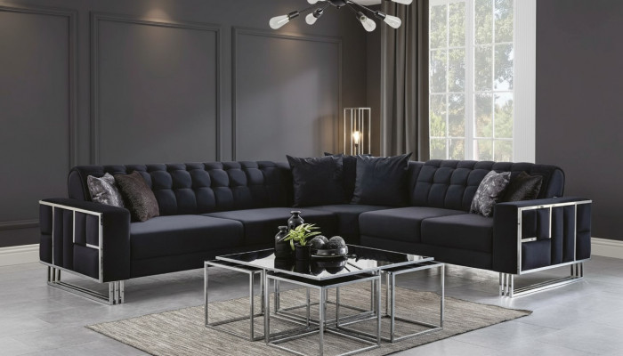 Luxury corner sofa textile couches furniture corner suite metal elements couch sofa