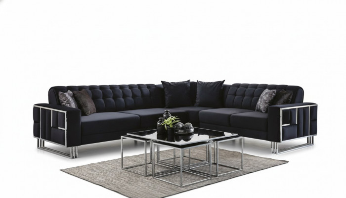 Luxury corner sofa textile couches furniture corner suite metal elements couch sofa