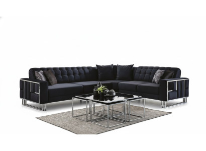 Luxury corner sofa textile couches furniture corner suite metal elements couch sofa