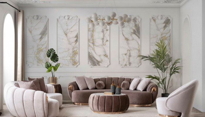 Luxury Living Room Sofa Set 3+3+1 Seat Half Round Couches Sofa with Table 4-Piece Set.