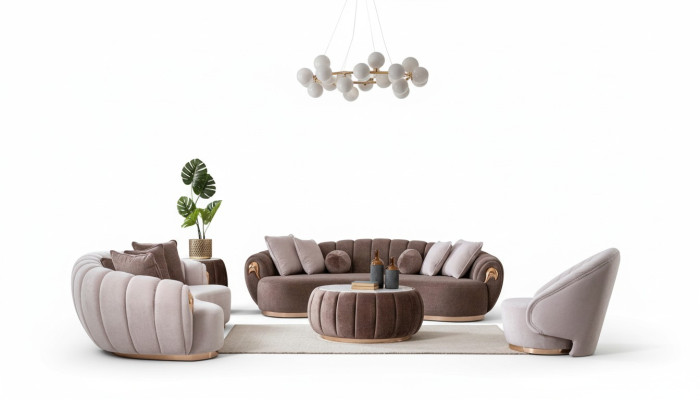 Luxury Living Room Sofa Set 3+3+1 Seat Half Round Couches Sofa with Table 4-Piece Set.