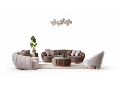 Luxury Living Room Sofa Set 3+3+1 Seat Half Round Couches Sofa with Table 4-Piece Set.