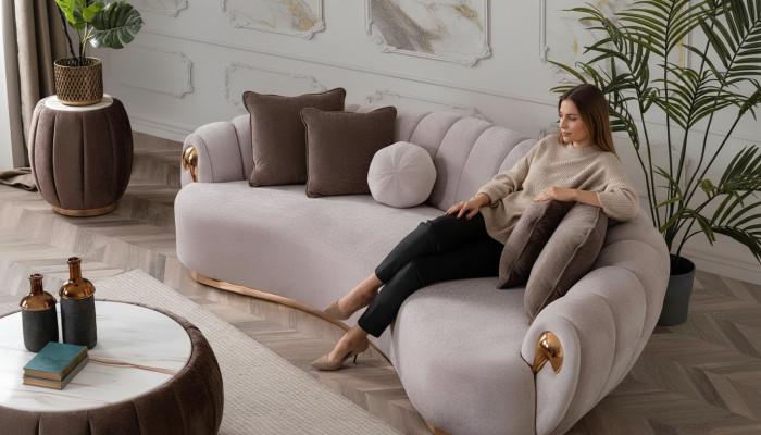 Luxury Sofa Big Couch Round Couches XXL Sofas Seating Furniture Fabric 263cm Gray