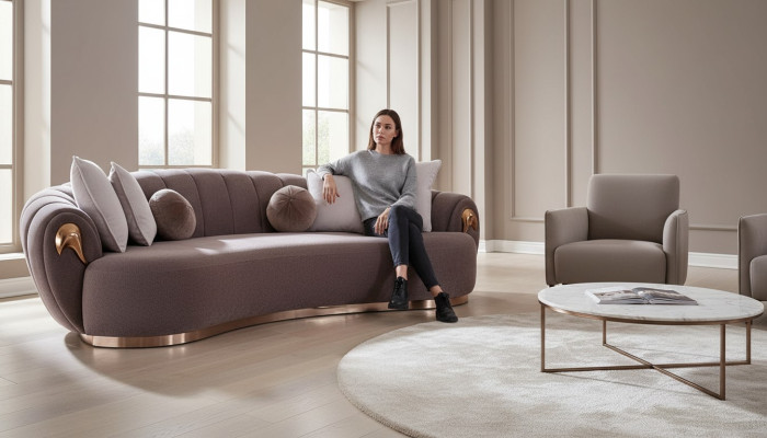Three-seater couch upholstery furniture sofa couches rounded drop shape
