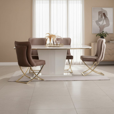 Dining Table Set Group Dining Room Table + 4 Chair Set Designer Furniture