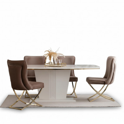 Dining Table Set Group Dining Room Table + 4 Chair Set Designer Furniture