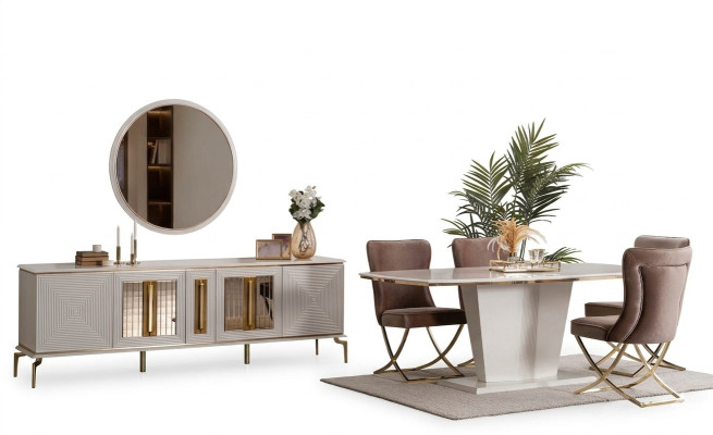 Luxury Dining Room Dining Set Dining Table Set Dining Group Table Chairs Sideboard 7-piece