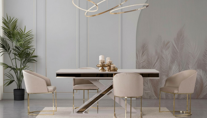 Column table dining set table with 6x chairs dining room chairs 7-piece set