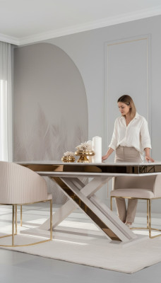 X-legs dining table pedestal table luxury tables white gold table furniture wood
