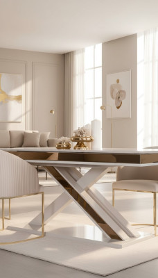 X-legs dining table pedestal table luxury tables white gold table furniture wood