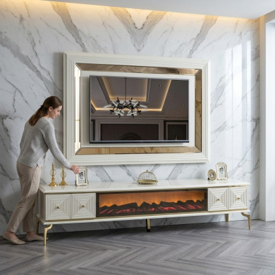 Sideboard Cabinet RTV with Fireplace Living Room Set TV Panel Stainless Steel Luxury Furniture